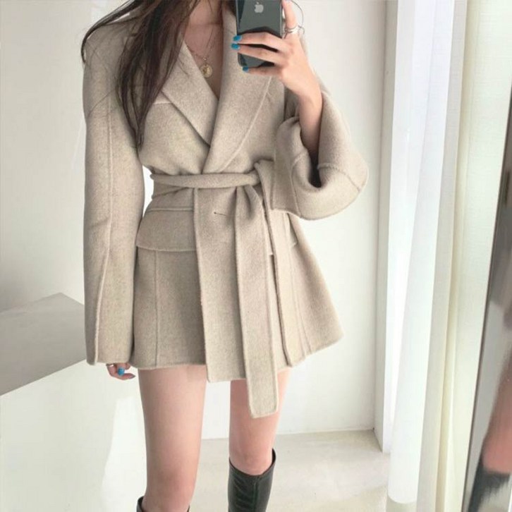 랜덤플레이 소매 트임 핸드메이드 모직 울 코트