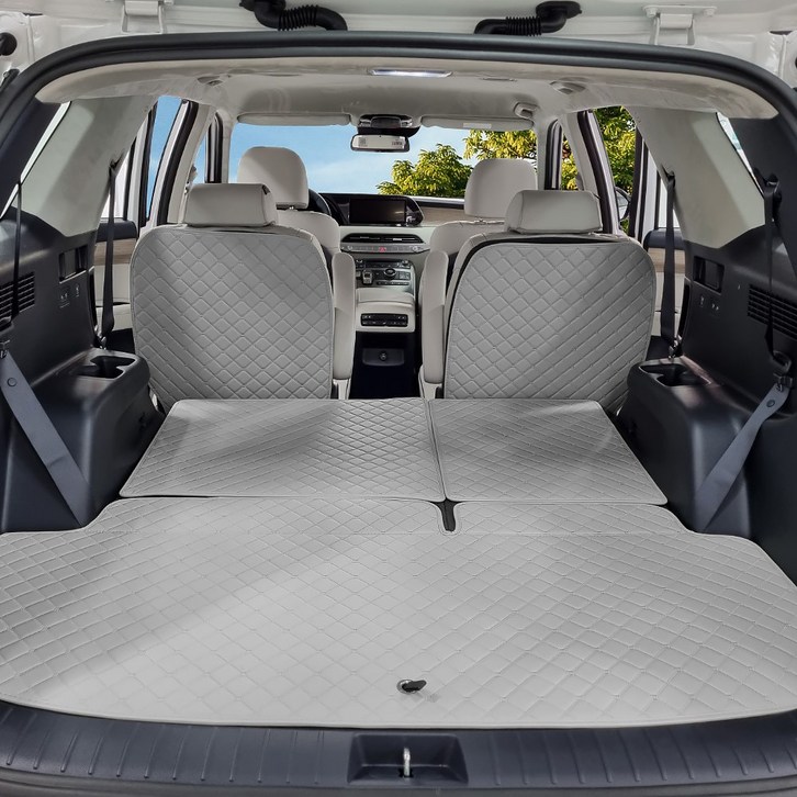아이빌 현대 팰리세이드 신형퀼팅 4D 자동차 트렁크매트 + 2열등받이 풀세트, 7인승 수동폴딩, 블랙+레드, 현대