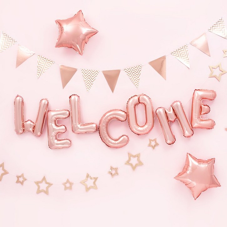 파티팡 G002 환영파티 장식세트 헤링본 스타 Welcome 로즈골드 장식방법동봉 파티용품 파티풍선 환영식 입학식, 1개