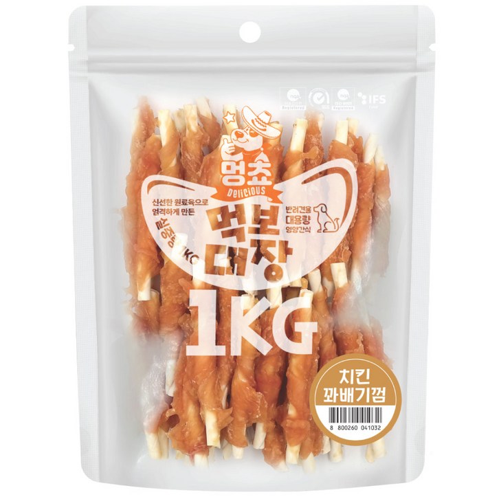 멍쵸 먹보대장 1kg 9종 강아지간식, 1개, 1kg, 먹보대장 치킨꽈배기껌