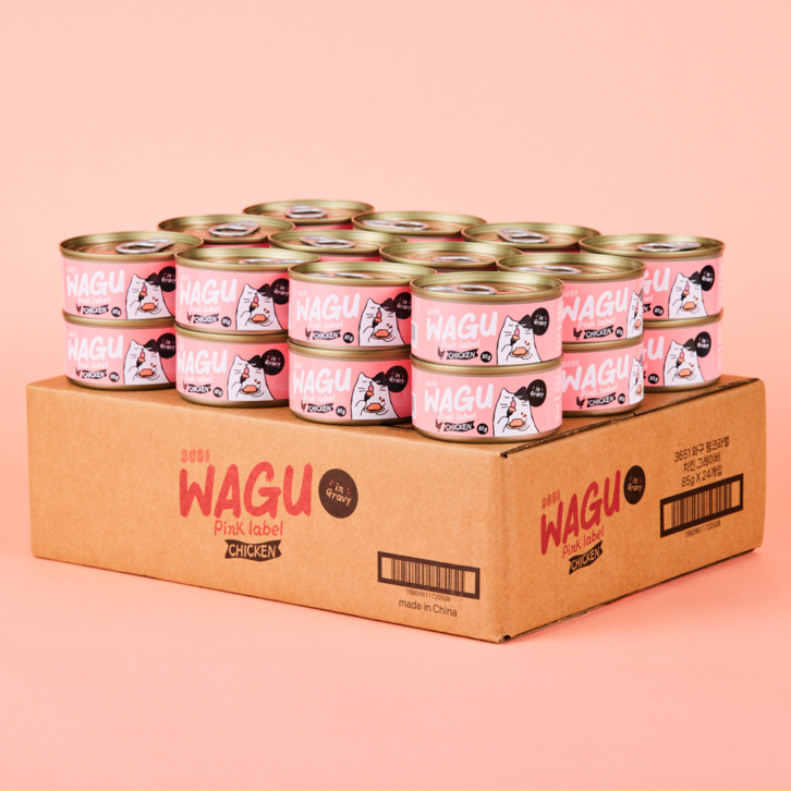 3651 와구 고양이 간식캔, 24개, 85g, 핑크라벨 닭가슴살 3651 와구 고양이 간식캔, 24개, 85g, 핑크라벨 닭가슴살