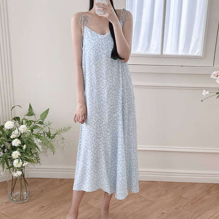 이푼아이 민소매 꽃나염 나시 롱 원피스