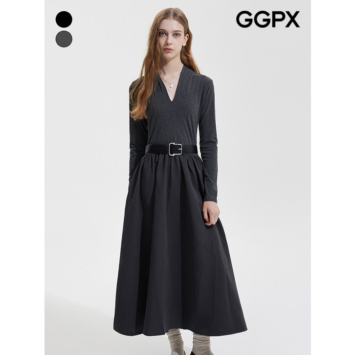 GGPX V넥 볼륨 벨트 원피스 GP9OP020F