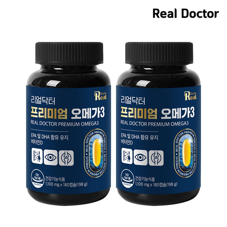 리얼닥터 프리미엄 오메가3 180캡슐 6개월분 대용량 혈행개선 눈건강 뼈건강 DSM 비타민D EPA DHA, 180정, 2개