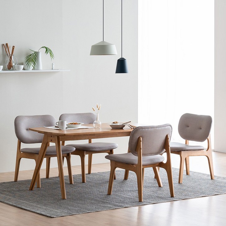 레이디가구 스칸딕 패밀리 고무나무 원목 4인용 1600 와이드형 식탁 + 의자 4p 세트 방문설치