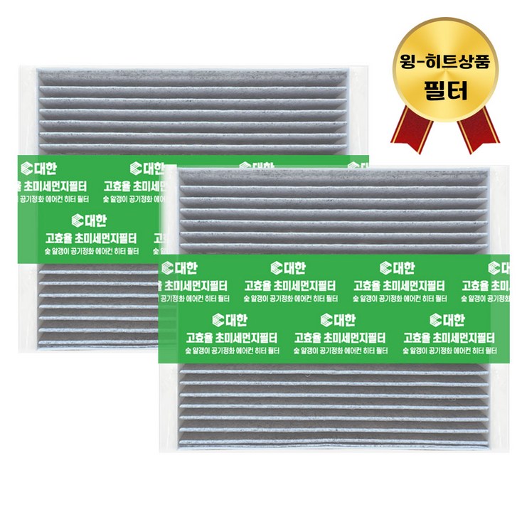 대한 PM2.5 고효율 활성탄 자동차 에어컨필터 2개입, 2개입, 디올뉴코나  HEV  N라인  PC118