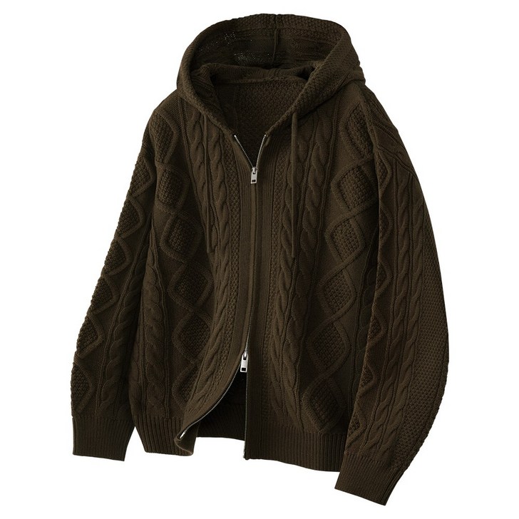 팀스핏 남성용 오버핏 2WAY 아란 꽈배기 니트 후드집업 5Color