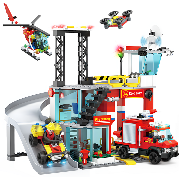 Wakku 시티 소방서 레고호환블록 소방차 비행기 피규어 4in1 블럭세트 pcs651, 1개