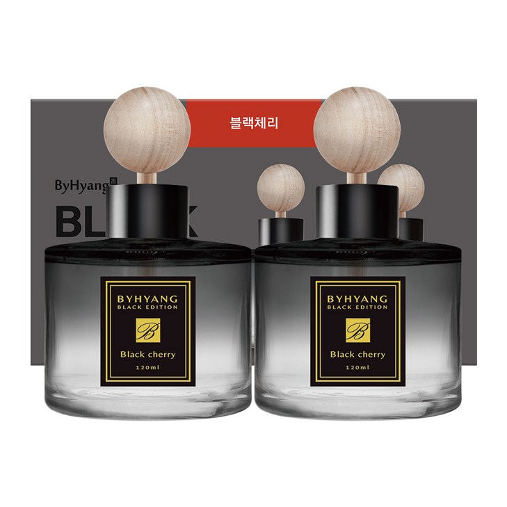 바이향 블랙에디션 카 디퓨저 120ml, 2개, 블랙체리