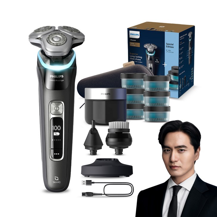 필립스 i9000 프레스티지 시리즈 전기면도기, XP920777, 잉크 블랙