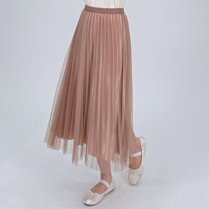 글로우 더블 플리츠 밴딩 플레어 레이스 샤 스커트