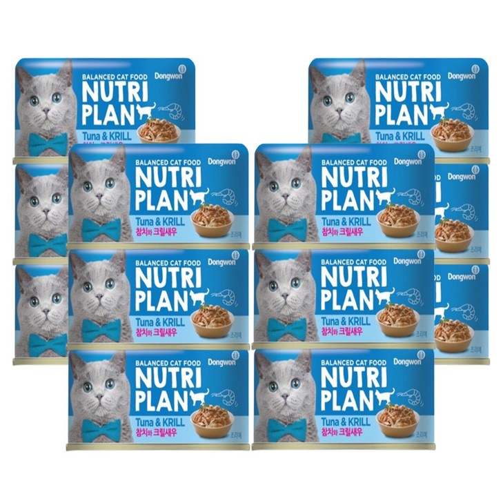 동원 뉴트리플랜 고양이 습식캔, 160g, 12개, 참치와크릴새우
