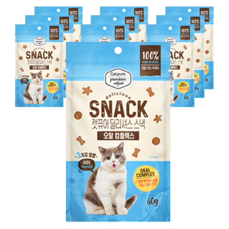 캣퓨어 고양이 딜리셔스 스낵, 10개, 60g, 오랄컴플렉스