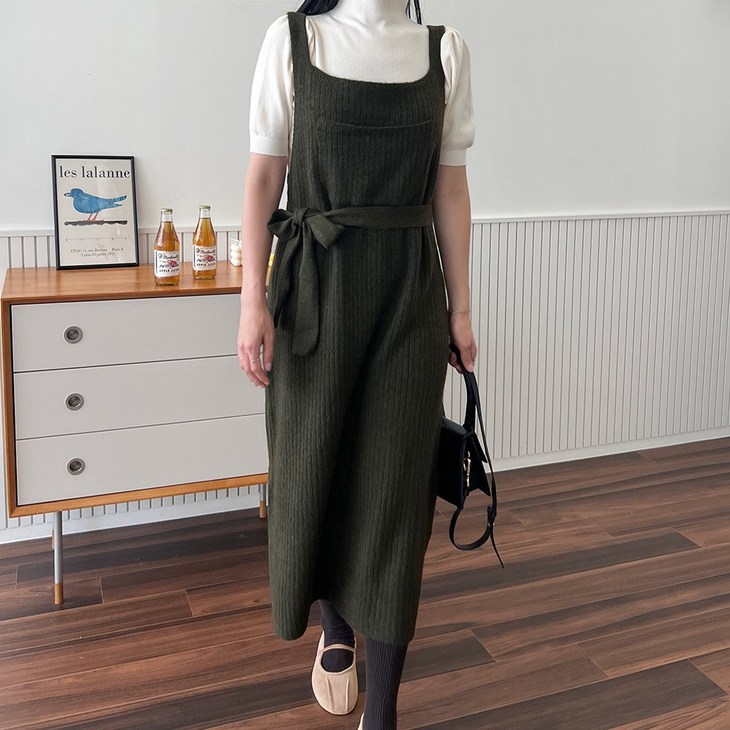 뷔스티에 루즈핏 골지 니트 롱 원피스 빅사이즈 임산부 가능