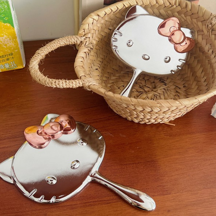 NRT 화장 키티 미니 휴대용 손거울, 1개, 실버