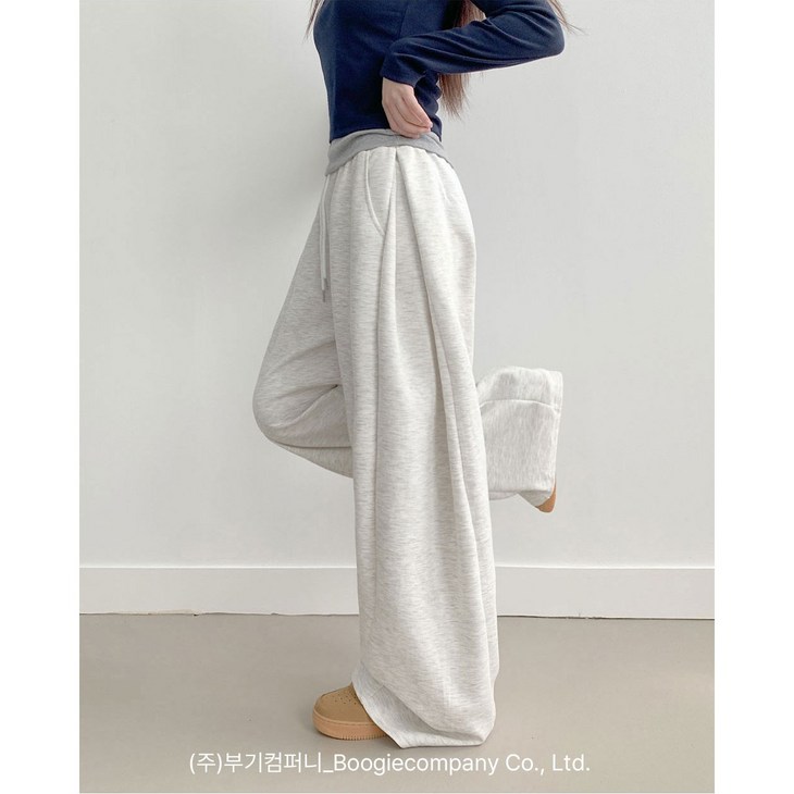 부기샵 군살커버 퍼트 사이드 폴링 핀턱 와이드 트레이닝 롱팬츠롱기장