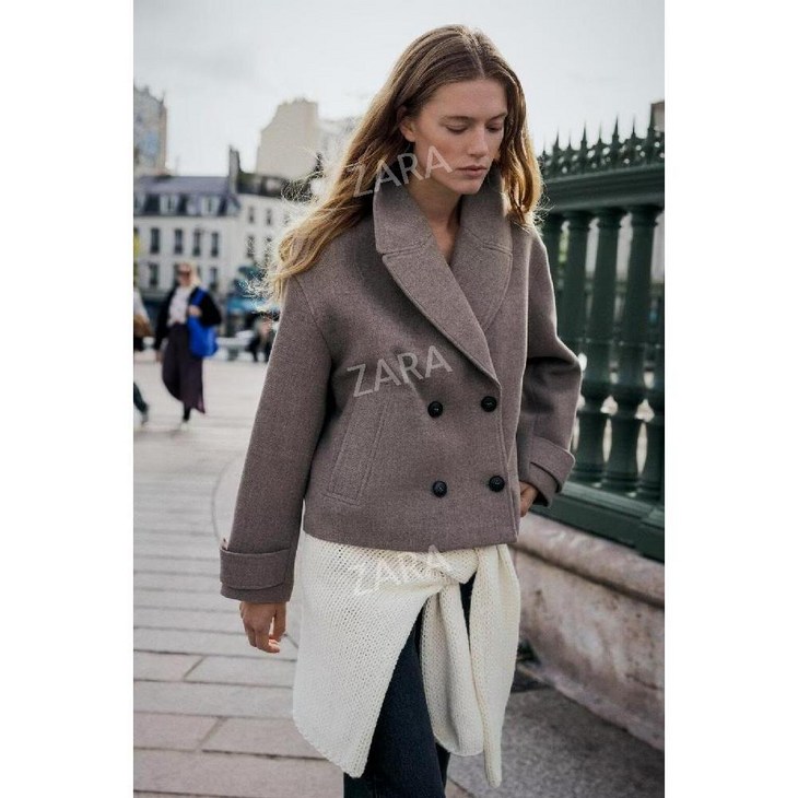 자라 2025 신작 가을 여성용 라펠 긴팔 크롭 코트 재킷