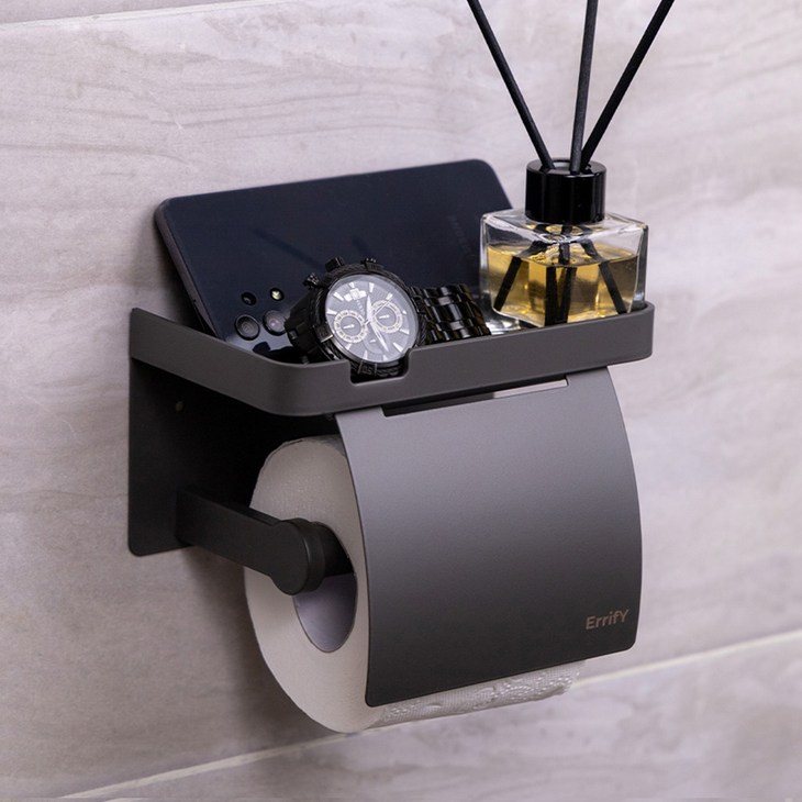 ErrifY 무타공 접착식 선반형 휴지걸이, 1개, 블랙싱글커버형