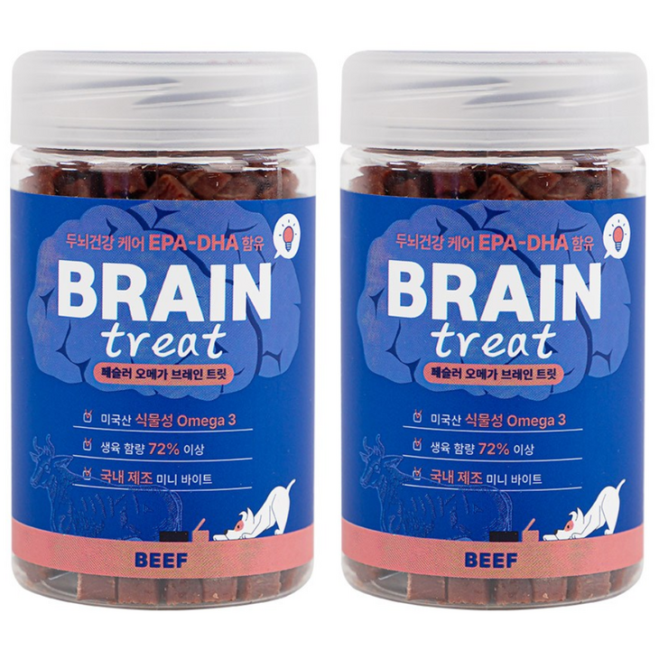 페슬러 오메가 브레인 트릿 강아지 칭찬 보상 간식, 2개, 170g, 소고기