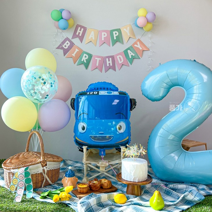 타요 생일풍선 두돌생일상 생일파티세트, 파스텔