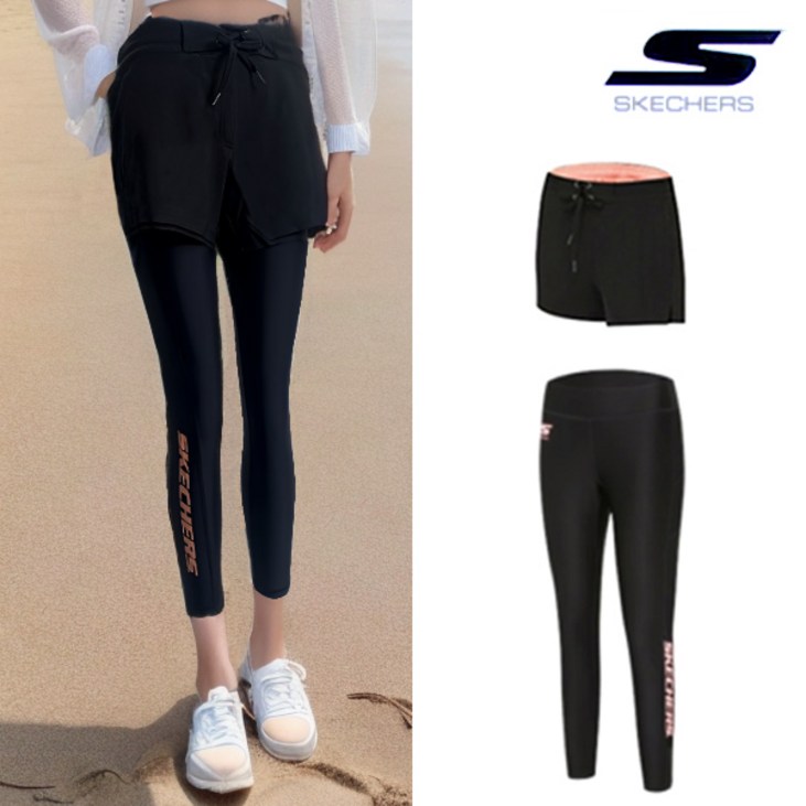 SKECHERS 여성 래쉬가드 숏팬츠 워터레깅스 2종 1세트, 블랙
