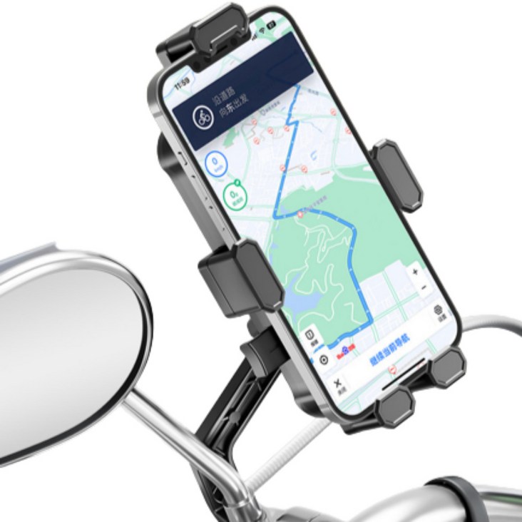이일영육 360도회전 한손으로 원터치잠금 자전거 바이크 오토바이 휴대폰 거치대, 클래시블랙