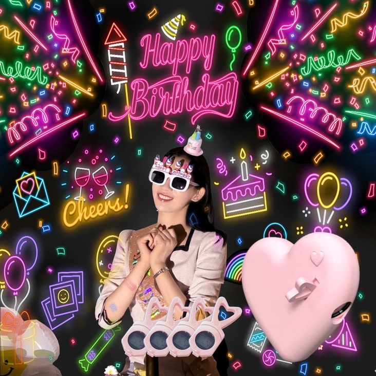 생일파티용품 생일빔 하트빔4p안경2p머리띠2p 건전지 세트