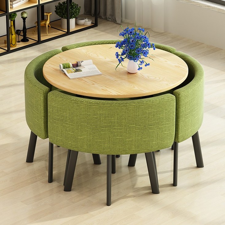 4인용 원형 올인원 테이블 의자 세트 카페 공간활용, 그린