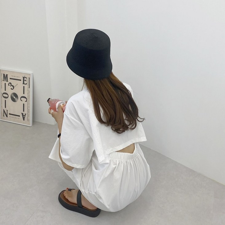 백리스 바스락 뒤트임 밴딩 반팔 롱 원피스