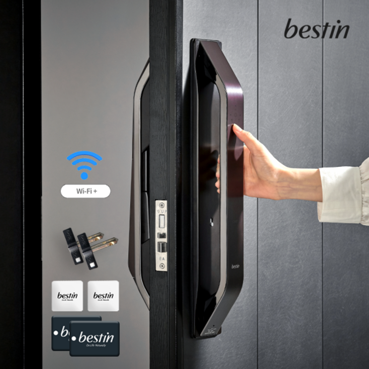 무료설치 베스틴 와이파이 푸시풀 도어록 IDL401S버건디 카드키4개비상키2개번호키 0.1초에 잠기는 스피드락 실시간출입확인 일회용비밀번호 푸쉬풀 현관문 디지털도어락, 베스틴 IDL401S, 방문설치