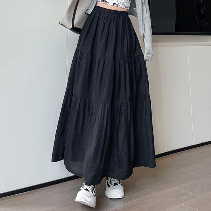 라망 프릴 캉캉 플레어 롱 스커트3color