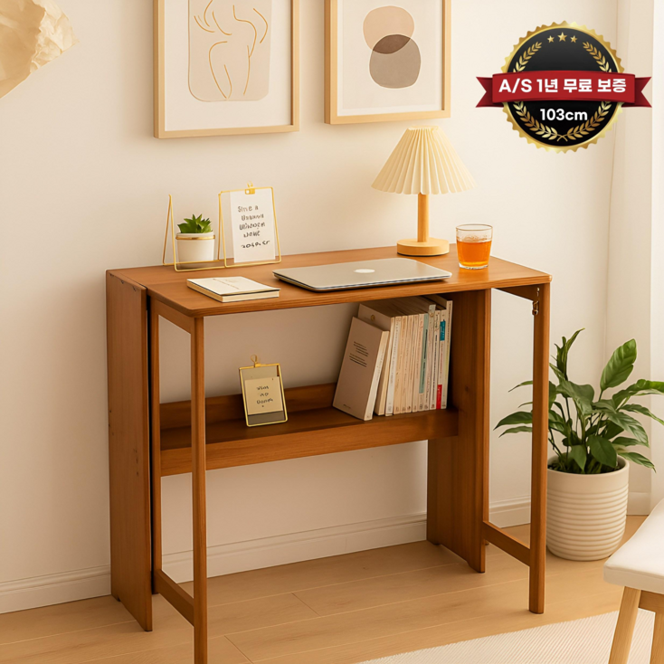 GOOD HOME 원목 접이식 학생용 가정용 컴퓨터 침실 소형 공간용 침대 옆 학습용 소형 책상 심플한 사무용 책상, 내츄럴우드