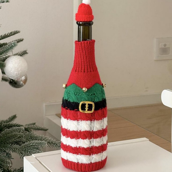 까사리꼬 크리스마스 와인커버 와인병장식, 1개, 노엘스트라이프