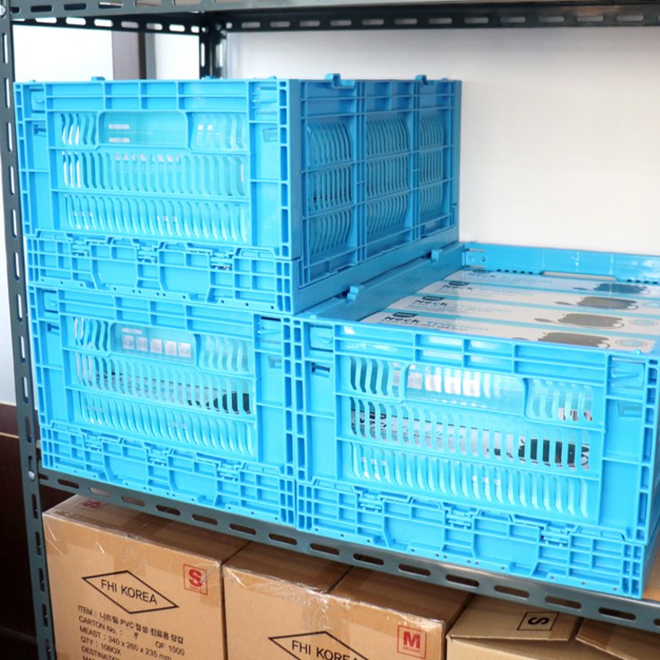 휴크래프트 물류용 접이식 폴딩박스 28L 창고 마트 공장 적층 공간활용 운반, 1개, 블루 - 투데이밈