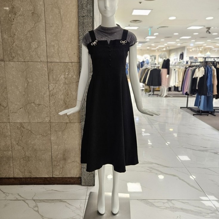 밸리걸 리본패치 옆밴딩 뷔스티에 롱 원피스 126580