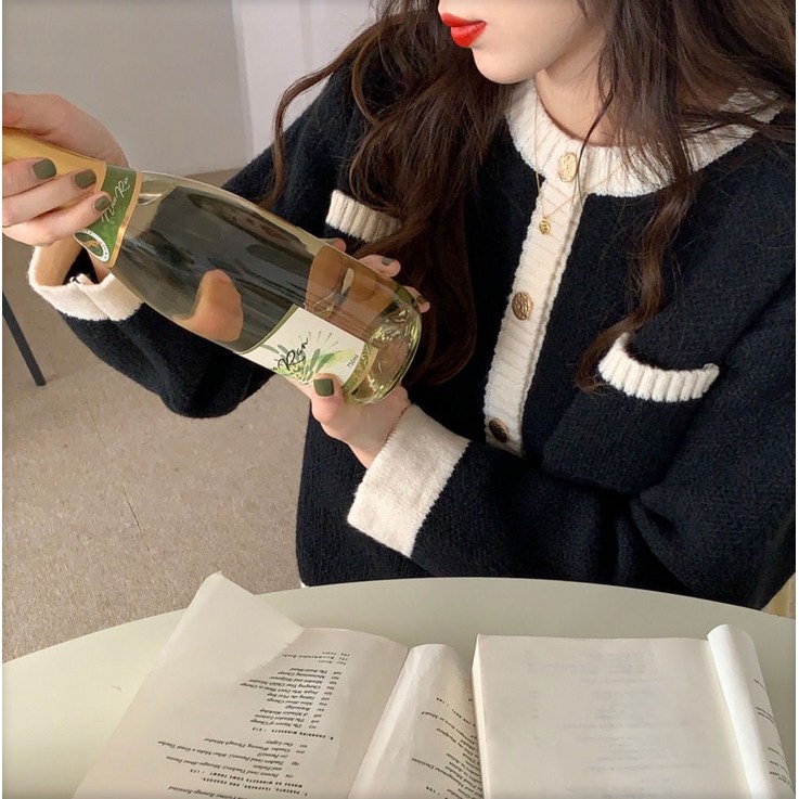 아이엠몽 여성 컬러 배색 러블리 니트 가디건