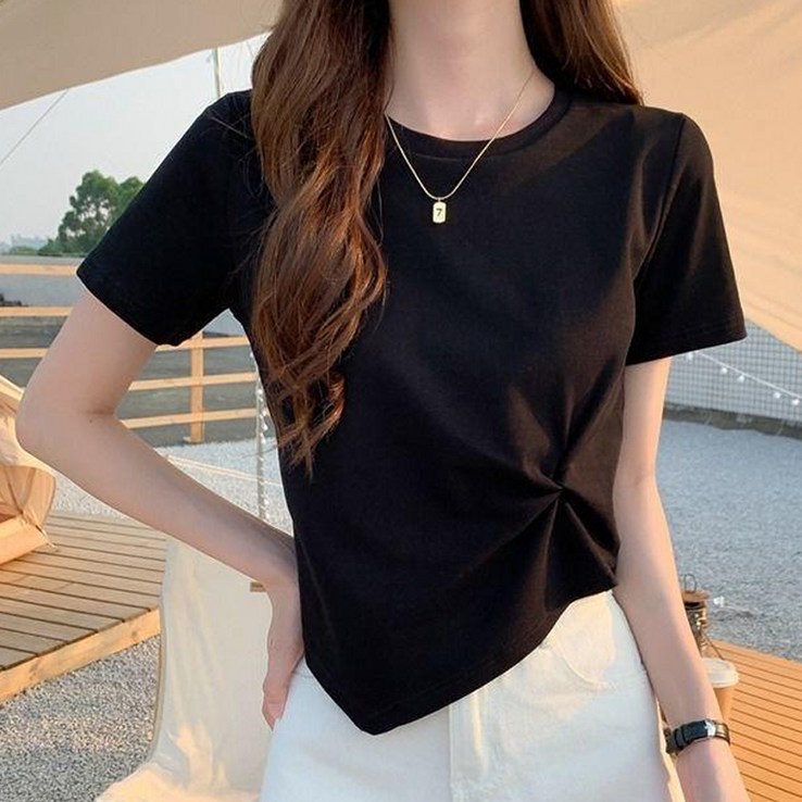 엘쏘 여성용 언밸런스 크롭 반팔 티셔츠 엘쏘 여성용 언밸런스 크롭 반팔 티셔츠