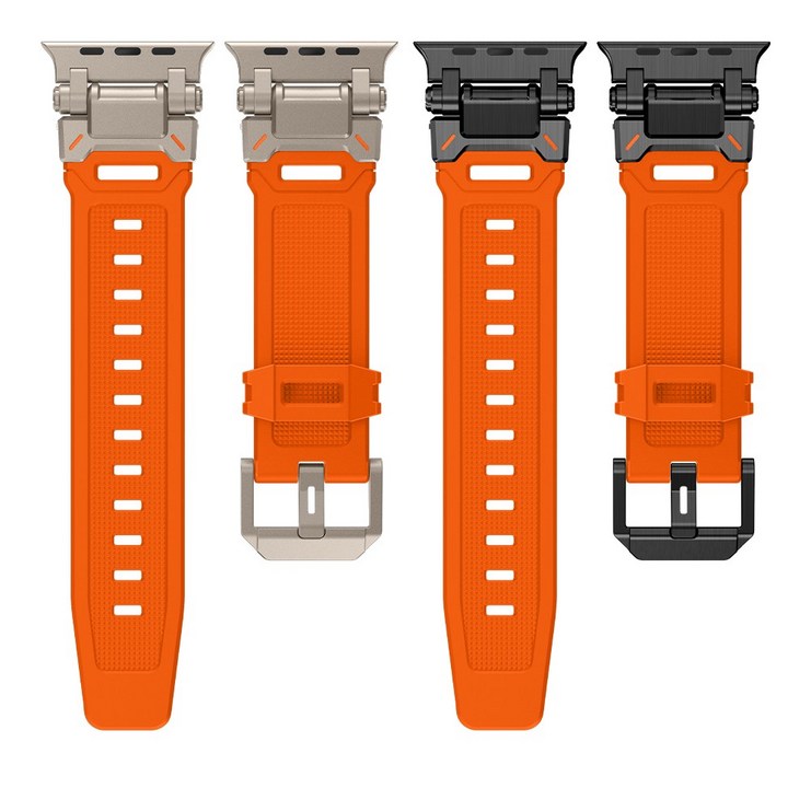 엔인원 애플워치 호환 익스플로러 디자인 스트랩 시계줄 메탈 커넥터 일체형, 티타늄+오렌지
