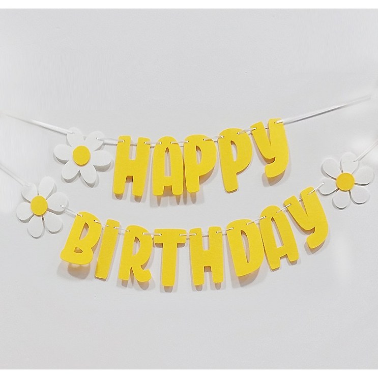 올리브파티 데이지 생일파티 펠트 가랜드 세트 꽃 3p 해피버스데이 문구 레터링 끈