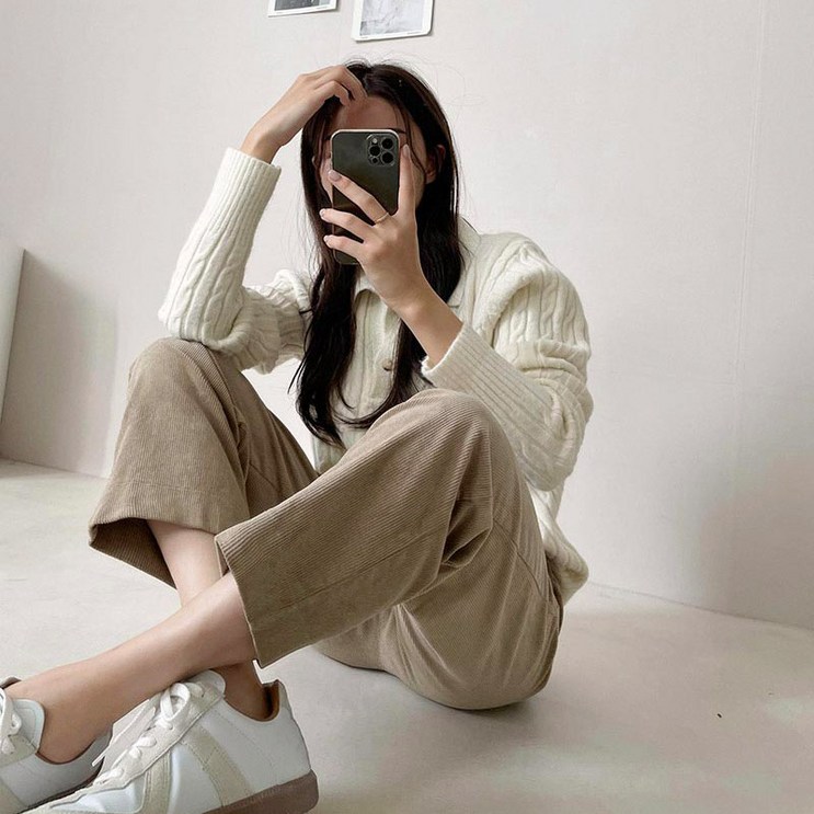 마이시즌 여성용 밴딩 골덴 통일자 팬츠