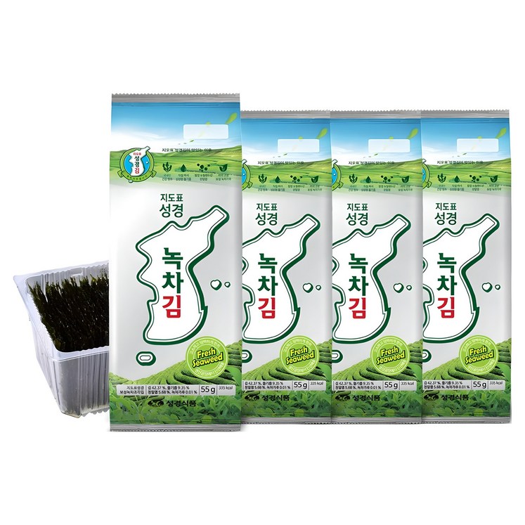 지도표성경 보성녹차 조각 김, 55g, 4개 지도표성경 보성녹차 조각 김, 55g, 4개