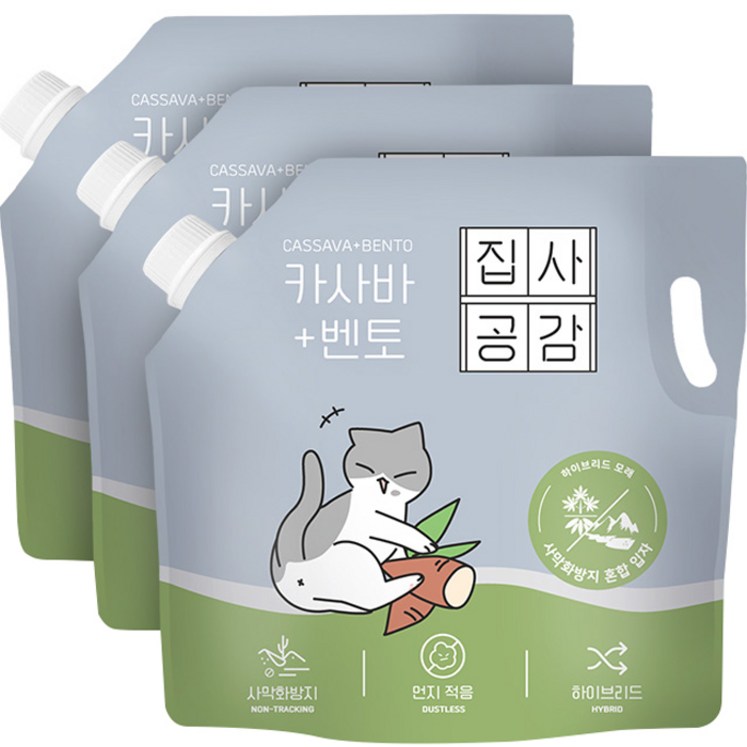 집사공감 고양이 카사바 사막화방지 혼합 입자 모래, 4.53L, 3개, 무향