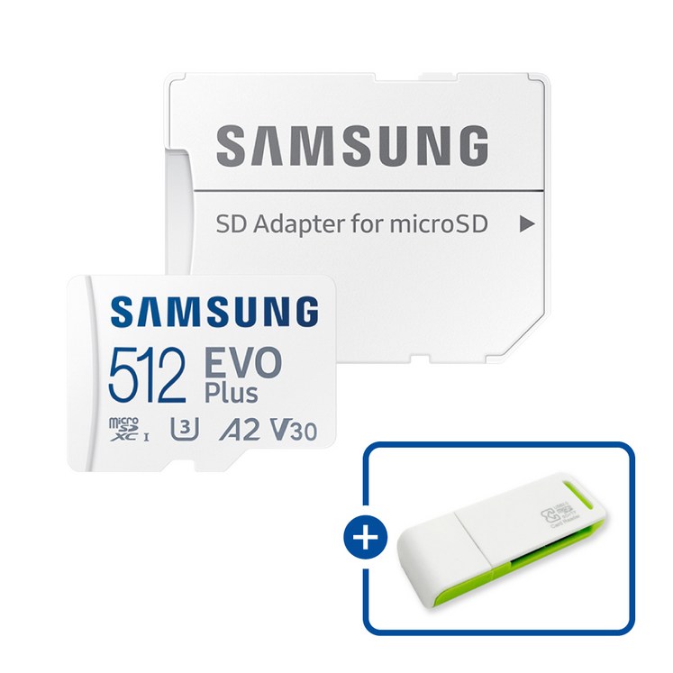 삼성전자 마이크로SD카드 EVO PLUS MBMC512KAKR 이엘 연두 카드 리더기 USB2.0 2in1 삼성전자 마이크로SD카드 EVO PLUS MBMC512KAKR 이엘 연두 카드 리더기 USB2.0 2in1