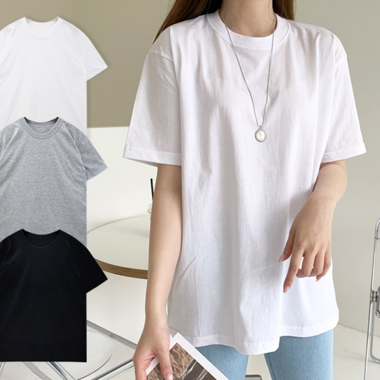 티데일리 남녀공용 20수 라운드 무지 반팔 티셔츠 3장 세트