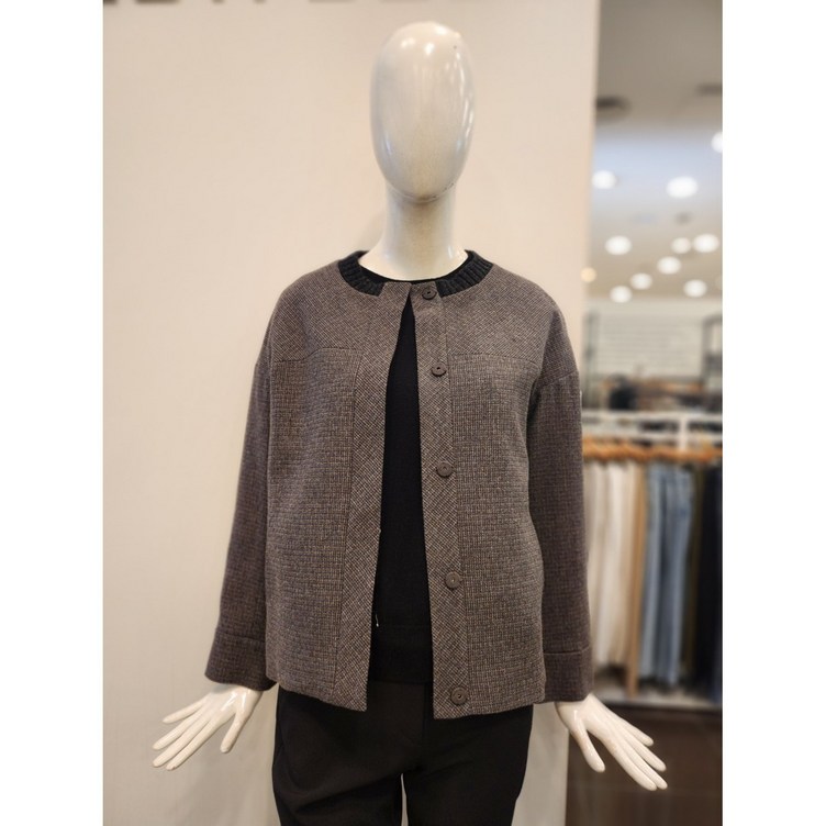 베스띠벨리 울 블렌드 배색 칼라리스 자켓 BFJ21270