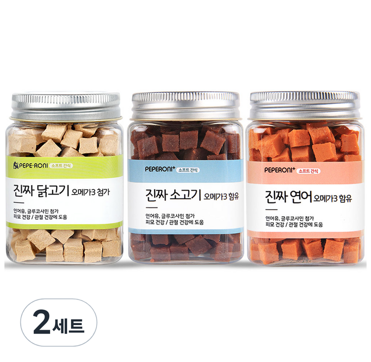 페페로니 진짜 오메가3 강아지 간식 세트, 소고기, 연어, 닭고기, 180g, 2세트 페페로니 진짜 오메가3 강아지 간식 세트, 소고기, 연어, 닭고기, 180g, 2세트