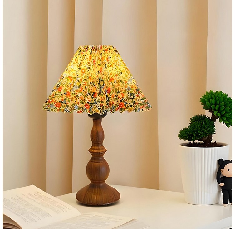 Mayho 빈티지 엔틱 무드등 플리츠 쉐이드 거실스탠드조명 밝기 조절 인테리어 조명, 플로럴