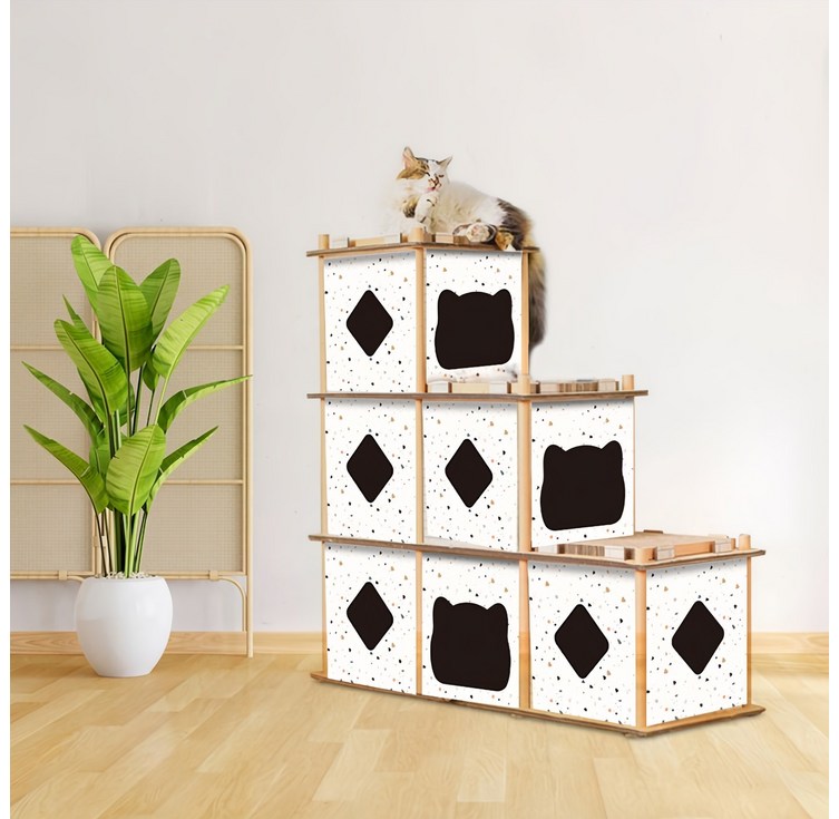 딩동펫 고양이 숨숨집 박스 스크래쳐 하우스 캣타워 6단