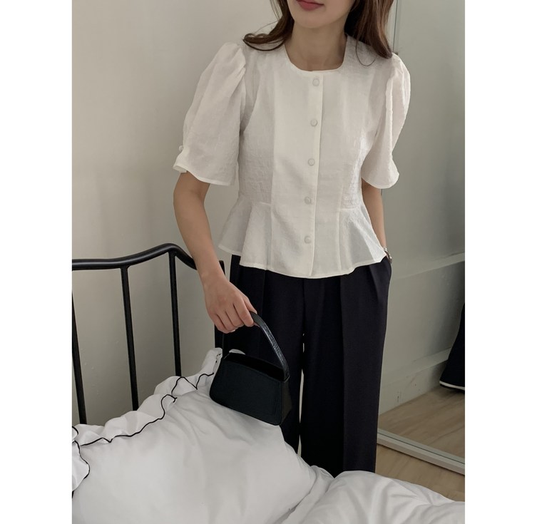 하객룩출근룩 비비안 라운드넥 페플럼 블라우스 2color
