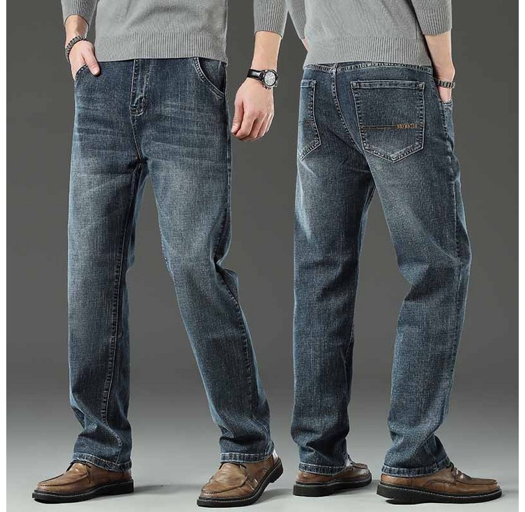AOKADA 남성 데님 팬츠 봄 가을 루즈핏 스판  일자 통 청바지